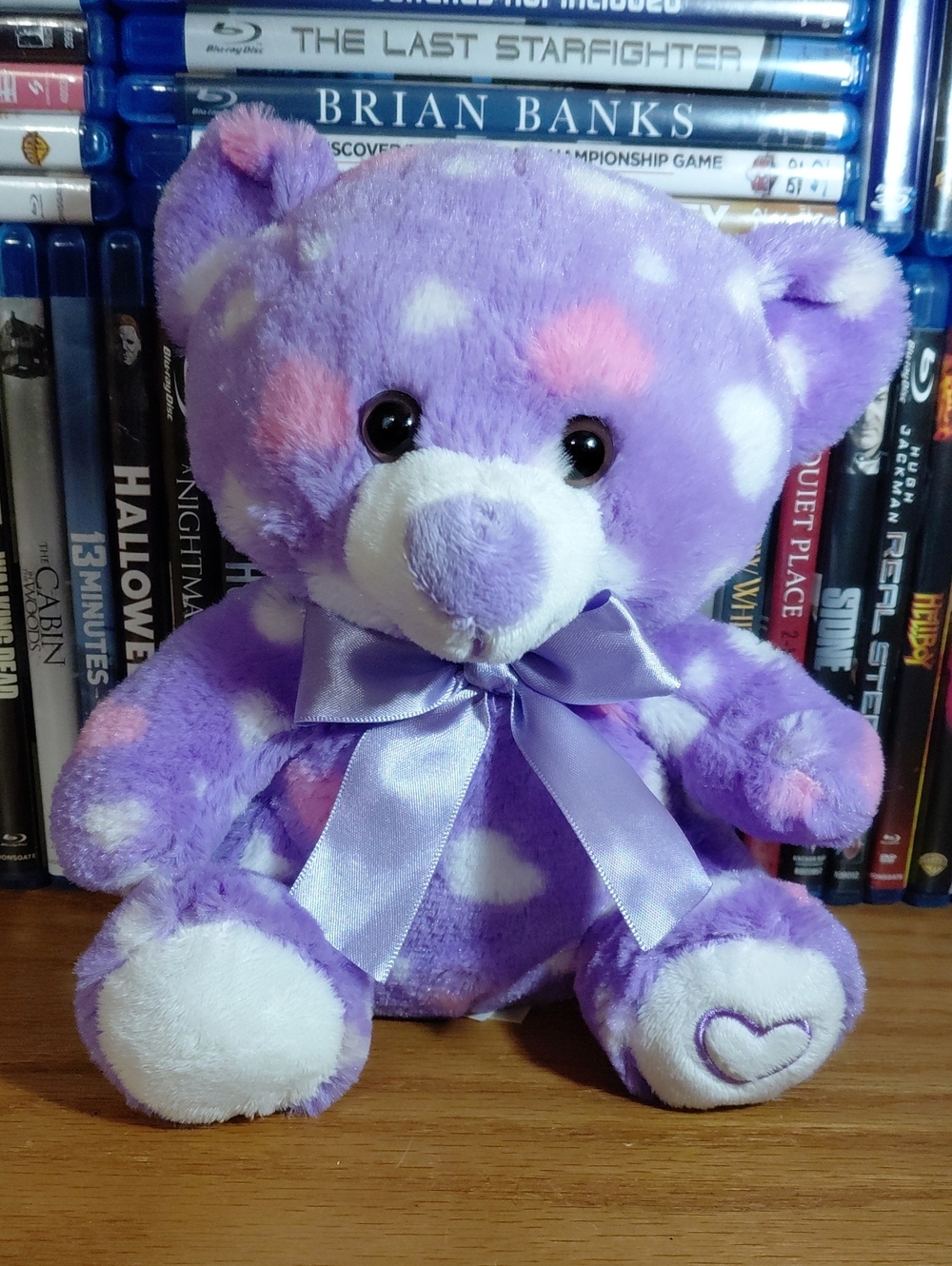 Plush Purple Polka Dot Teddy Bear with Satin Bow